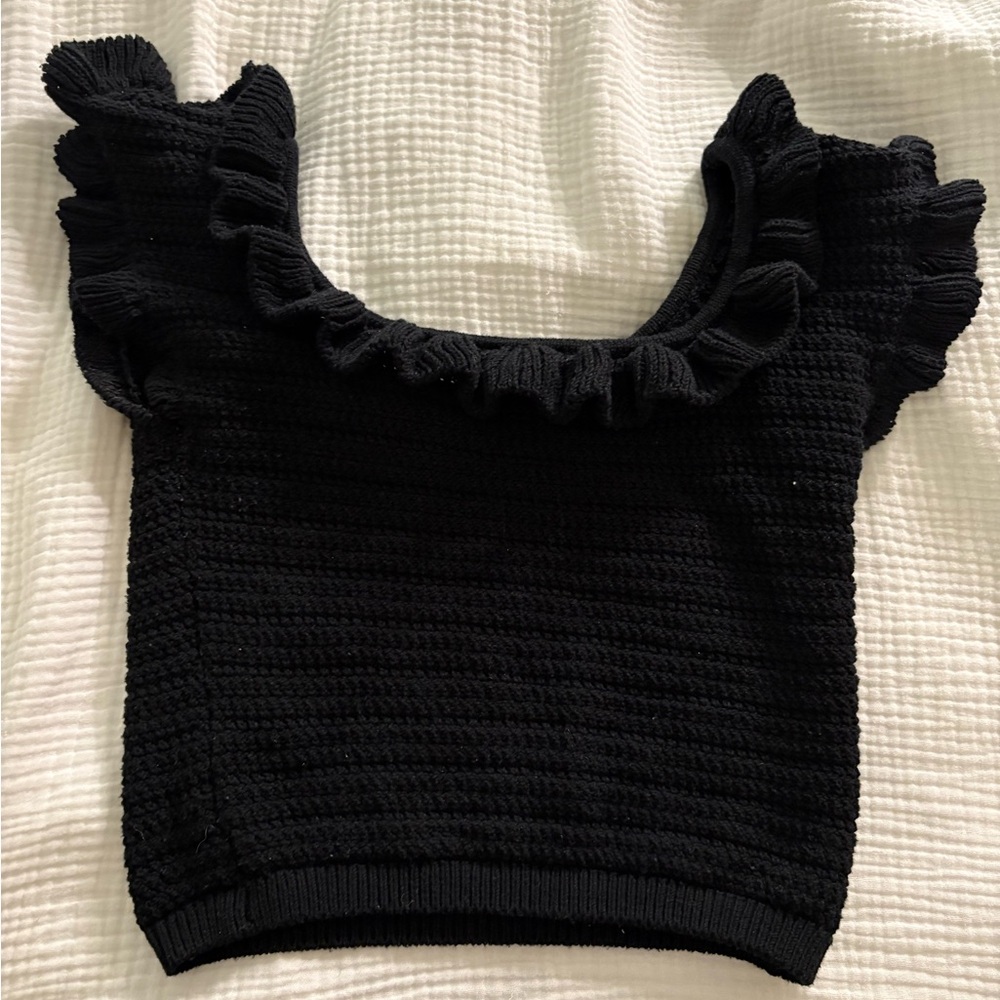 Black Ruffled Knit Top - Picture 2 of 3